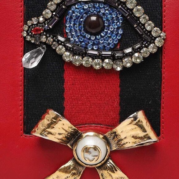 Gucci Red Leather Peony Medium Eye Chain Shoulder Bag - Picture 9 of 11